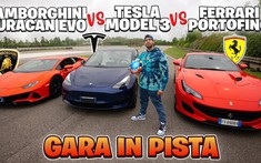 YouTuber người Ý tổ chức đua drag giữa Tesla Model 3, Lamborghini Huracan Evo và Ferrari Portofino