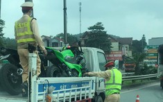 Đi vào cao tốc Hà Nội - Thái Nguyên, 9 mô tô phân khối lớn bị CSGT bắt giữ