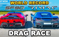 "Tân binh" hypercar Rimac Nevera thổi bay Ferrari SF90 Stradale trên đường đua drag