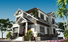 Tư vấn thiết kế biệt thự 2 tầng mái Thái 4 phòng ngủ đẹp