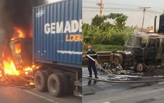 Video: Xe container cháy rụi trên Quốc lộ 5, tài xế may mắn thoát chết