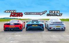 Lamborghini Aventador SV Roadster đua drag thua "đứt đuôi" trước Ferrari 488 Pista Piloti và Porsche 911 Turbo S