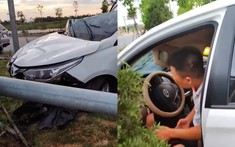Xem ảnh hiện trường vụ Toyota Vios "hạ gục" cột đèn tại Hải Phòng, cư dân mạng thắc mắc về túi khí