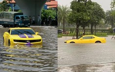 Chevrolet Camaro độ cửa cắt kéo bị nước lũ bao vây ở Hải Phòng
