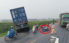 Hưng Yên: Xe container lao xuống mương sau va chạm với xe máy, 1 người bị thương