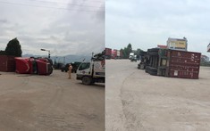 Video: Xe container bị lật ngang khi đang ôm cua tại ngã ba ở Bắc Giang