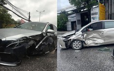 Hà Nội: Va chạm với Toyota Vios, xe Mercedes-Benz rụng bánh, vỡ nát 1 bên đầu xe