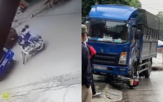 Video quay khoảnh khắc xe máy kẹp 3, lao thẳng vào gầm xe tải khiến 3 học sinh thương vong