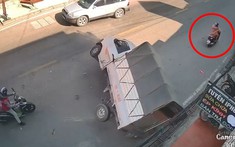 Video: Xe ô tô tải tông trúng ô tô con, suýt đè trúng người phụ nữ chạy xe máy ở Nam Định
