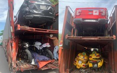 Nhiều xe môtô phân khối lớn hư hỏng sau vụ tai nạn 3 ô tô tải "dồn toa"