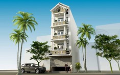 Mẫu nhà ống 4 tầng mái Thái có sân vườn