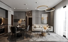 Ấn tượng nội thất màu ghi xám trong căn hộ 2 phòng ngủ