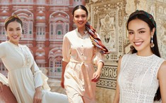 Á Hậu Thủy Tiên gây ấn tượng với loạt áo váy thanh lịch khi dạo quanh các công trình kiến trúc Ấn Độ