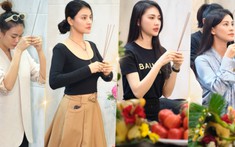 Vũ Thu Phương, Mâu Thủy, Bùi Lan Hương đẹp dịu dàng, dự lễ giỗ Tổ nghề tại showroom của NTK Lê Long Dũng