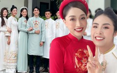 Hậu trường đám hỏi Bình An - Phương Nga, hoa hậu Ngọc Hân tiết lộ ý nghĩa trang phục áo dài