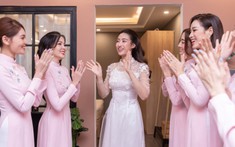 Lễ ăn hỏi Đỗ Mỹ Linh: Cô dâu rạng rỡ diện áo dài trắng, không gian bày trí cực sang trọng