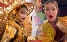 Thiên Ân gặp sự cố khi trình diễn trang phục dân tộc, nhìn bàn tay sau hậu trường mà xót xa