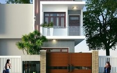 Nhà ống 2 tầng có sân trước trồng cây xanh