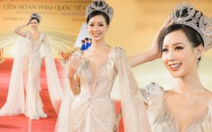 Hoa hậu Liên lục địa Bảo Ngọc hào quang rực rỡ, đội vương miện 8 tỷ dự Liên hoan phim Quốc tế Hà Nội