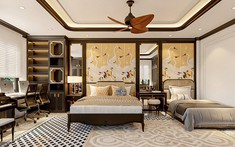 Ấn tượng nội thất nhà phố phong cách Indochine, phòng khách trên sân thượng