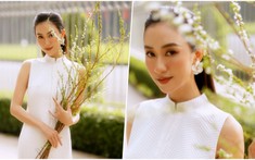 Á hậu Hà Thu khoe dáng kiều diễm với áo dài cách tân của NTK Song Toàn