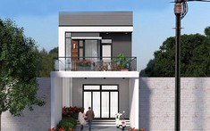 Mẫu nhà ống 2 tầng hiện đại, có vườn nhỏ trồng rau phía sau nhà