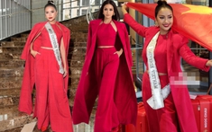 Ngọc Châu mặc áo yếm, mang cờ Việt Nam nhuộm đỏ khách sạn ngày đầu nhập cuộc Miss Universe 2022