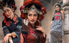 Hoa hậu Nông Thúy Hằng diện áo dài thổ cẩm, toát lên vẻ đẹp của mỹ nhân đồng bào Tây Bắc