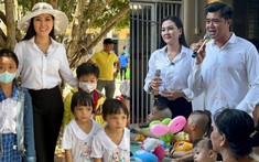 Ca sĩ Kim Thoa cùng em trai Phú Quí đội nắng trao quà cho trẻ em mồ côi, học sinh khó khăn tại Bến Tre