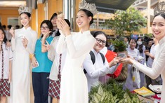 Hoa hậu Bảo Ngọc diện áo dài trắng về trường cấp 3 truyền cảm hứng sống xanh