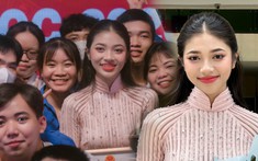 Á hậu Minh Kiên khoe sắc rạng rỡ, diện áo dài về trường 'tiếp lửa' cho sinh viên ĐH Nông Lâm