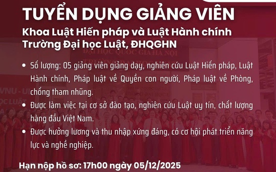 Trường Đại học Luật tuyển dụng giảng viên